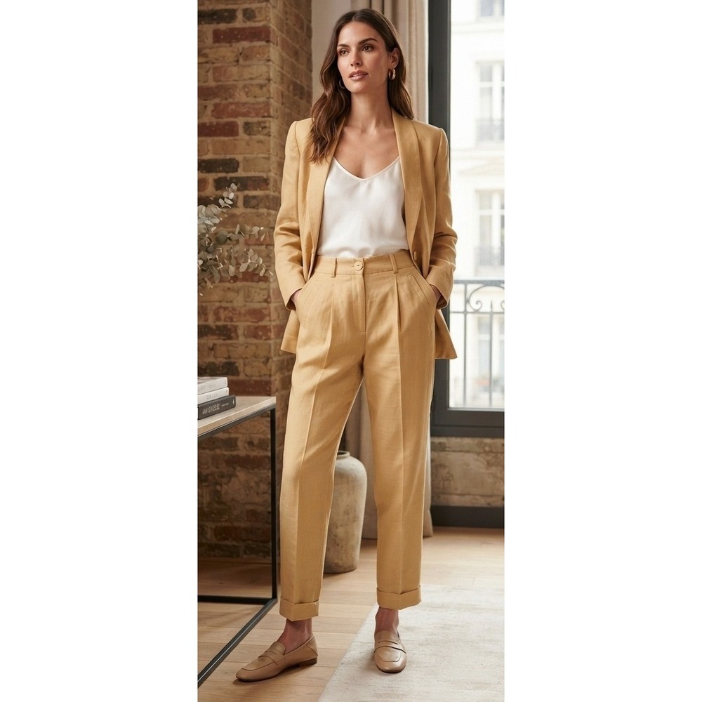 Vintage Hencell Los Angeles 2 Piece Pant Suit Blazer Trousers Women's‎ S Yellow